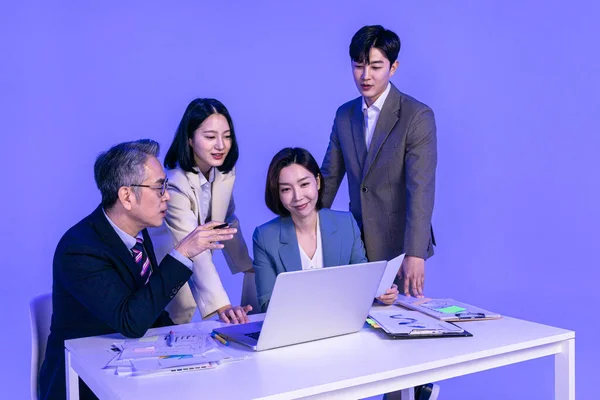 Asian Korean Senior Middle Aged Young Male Female Colleagues Models — Stock Photo, Image