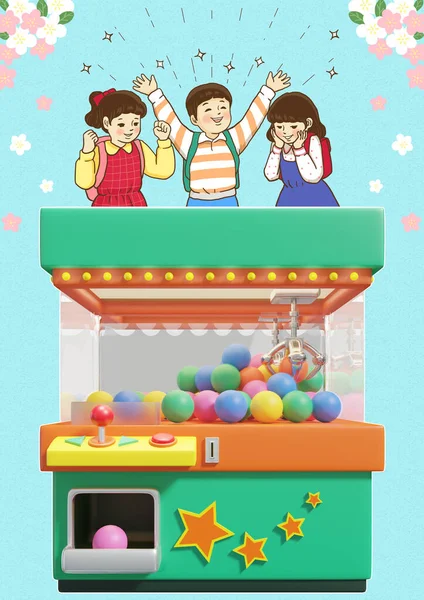 Retro Konzept Glücklicher Spielautomaten Mit Niedlichen Charakteren Für Event Aktionen — Stockfoto