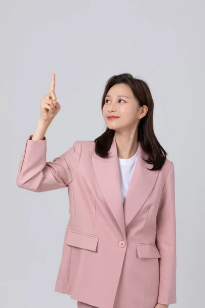 Бізнес Концепція Корейської Молодої Жінки Жест Студійний Знімок — стокове фото
