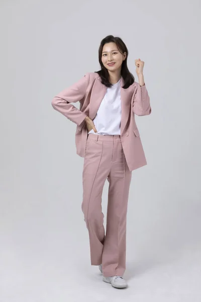 Бізнес Концепція Корейської Молодої Жінки Рух Рук Студійний Знімок — стокове фото