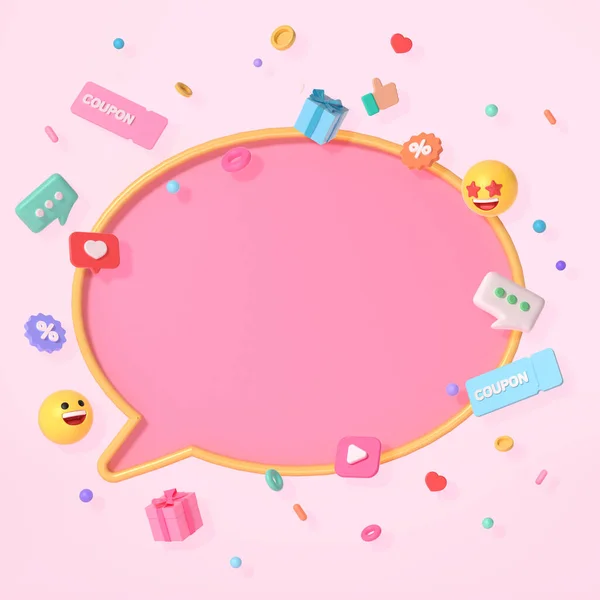 Renderizado Bolha Fala Com Emoji Gráfico Cupom Coração Gosta Comentários — Fotografia de Stock