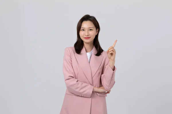 Podnikatelský Koncept Korejské Mladé Ženy Vděčný Studio Shot — Stock fotografie