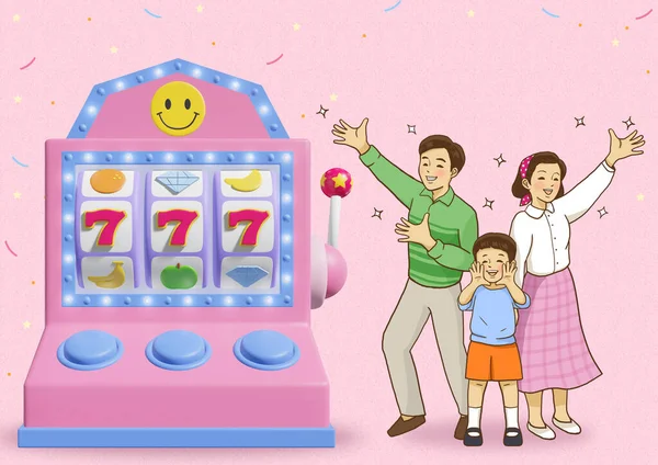 Retro Koncepcja Szczęście Automaty Gry Cute Znaków Promocji Imprezy — Zdjęcie stockowe