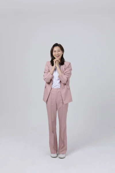 Бізнес Концепція Корейська Молода Жінка Задоволена Студійний Знімок — стокове фото