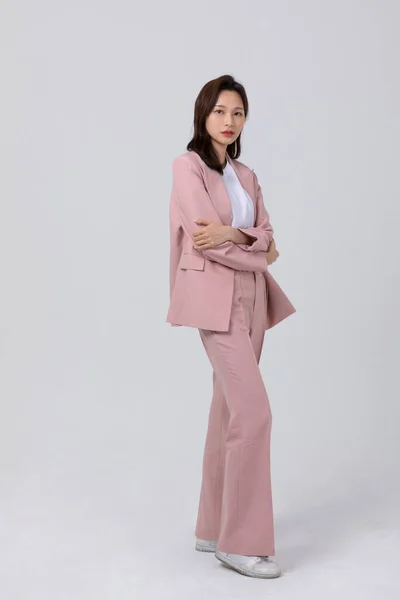 Бізнес Концепція Корейської Молодої Жінки Стоячи Студійний Знімок — стокове фото