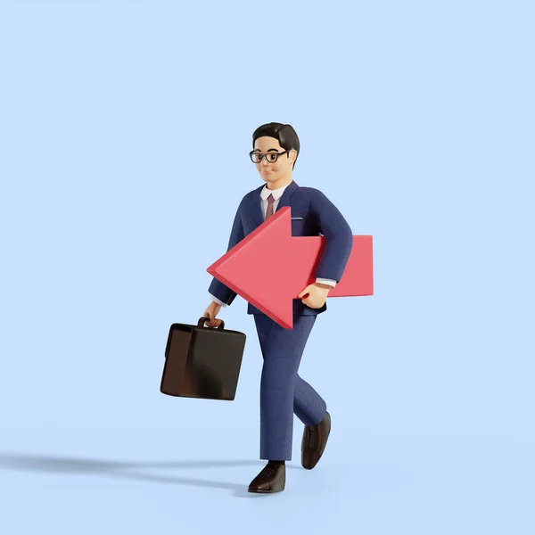 3Dビジネス男性キャラクター3D矢印で歩く — ストック写真