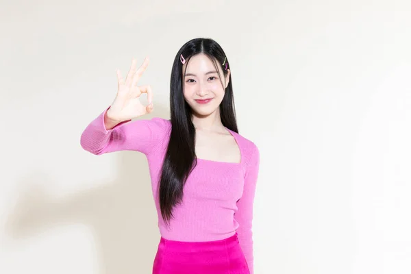 Rocznik Y2K Różowy Retro Koncepcja Zdjęcie Koreański Azji Słodkie Kobieta — Zdjęcie stockowe