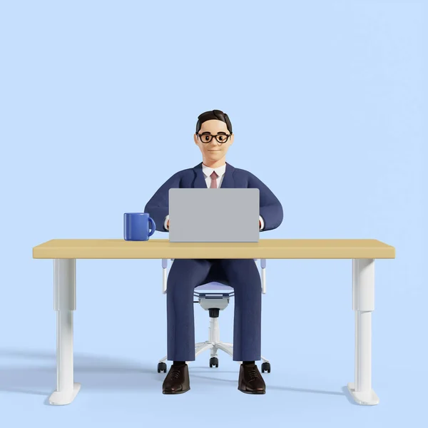 アジアの黒髪3Dビジネス男性キャラクターに座る — ストック写真