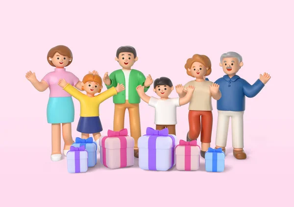 Family Characters Exchanging Gifts — Stock Photo, Image