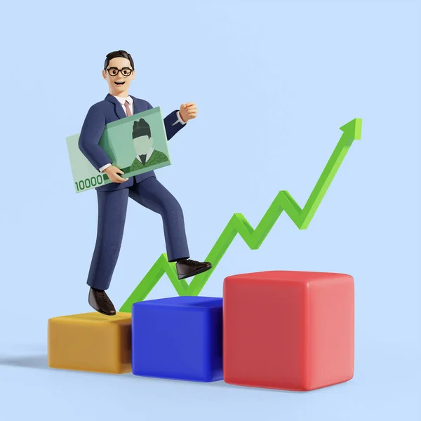 Business Male Character Graph Cash — Stock Photo, Image