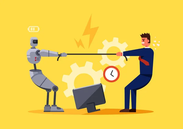 Artificiell Intelligens Robot Mot Person Mänsklig Vektor Illustration — Stock vektor