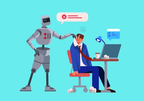 Artificiell Intelligens Robot Mot Person Mänsklig Vektor Illustration — Stock vektor