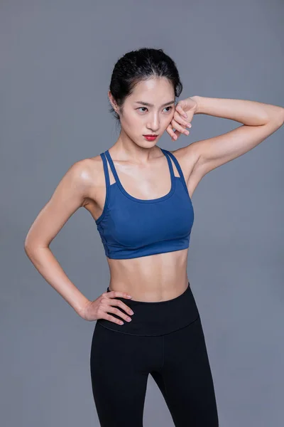 Healthy Beauty Concept Photo Korean Asian Beautiful Woman Wiping Sweat — Stock Photo, Image