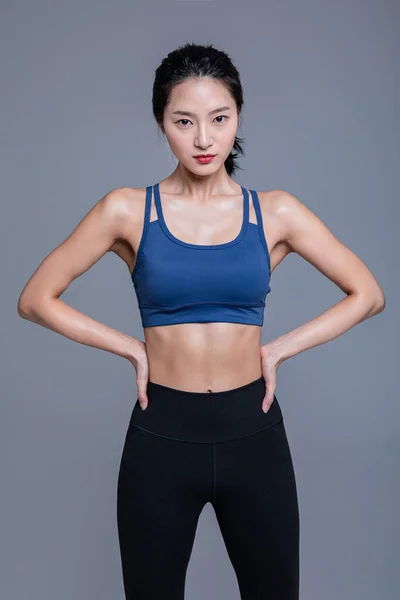 Saludable Belleza Concepto Foto Coreano Asiático Hermosa Mujer Pie Poses — Foto de Stock