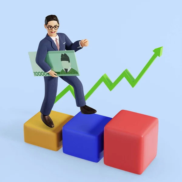 Business Male Character Graph Cash Concept — Stock Photo, Image