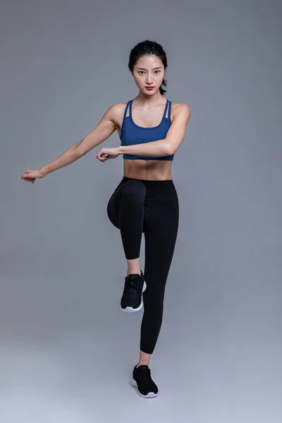 Healthy Beauty Concept Photo Korean Asian Beautiful Woman Running Poses — Stock Photo, Image