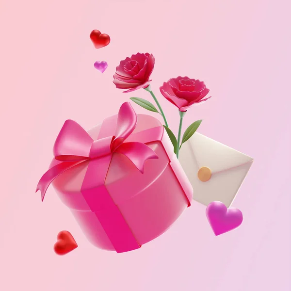 3D采购物品 家庭月康乃馨 礼物和信件 — 图库照片