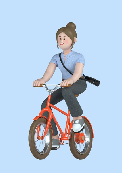 Conceito Inicialização Personagem Mulher Negócios Conceito Ciclismo — Fotografia de Stock