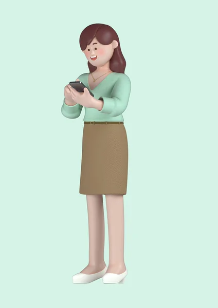 Conceito Inicialização Personagem Mulher Negócios Segurando Conceito Telefone Inteligente — Fotografia de Stock
