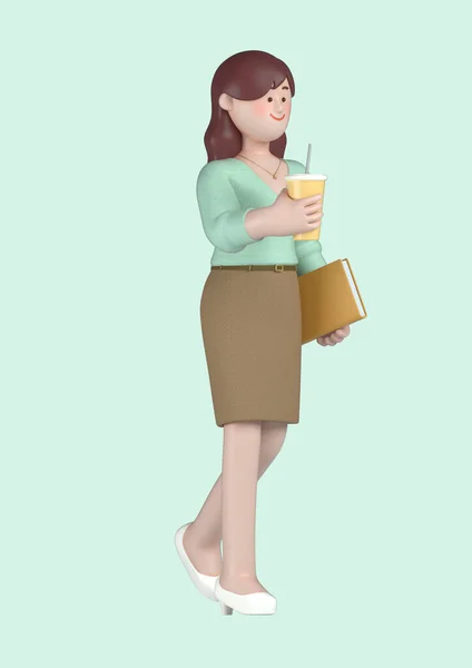 スタートアップコンセプト3Dビジネスウーマンキャラクター読書と飲酒のコンセプト — ストック写真