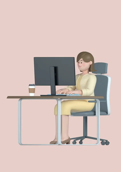 Startup Concept Business Woman Character Sitting Desk Concept — Stock Photo, Image