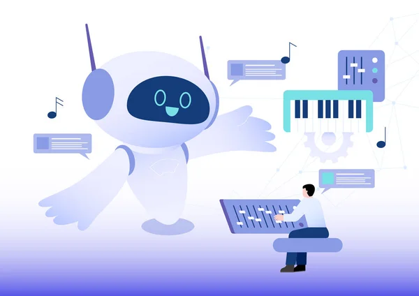 Τεχνητή Νοημοσύνη Ρομπότ Που Συνθέτει Μουσική — Διανυσματικό Αρχείο