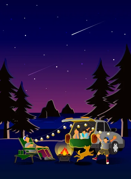 Background Summer Scenery Camping Family — Stock Vector