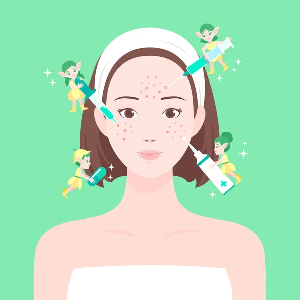 Fairy Skin Care Concept Woman Acne Prone Skin — Stock Vector