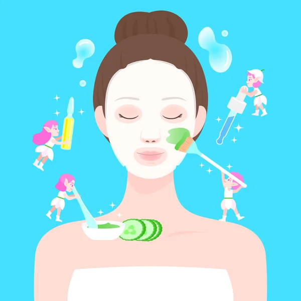 Fairy Skin Care Concept Woman Natural Face Mask — Stock Vector