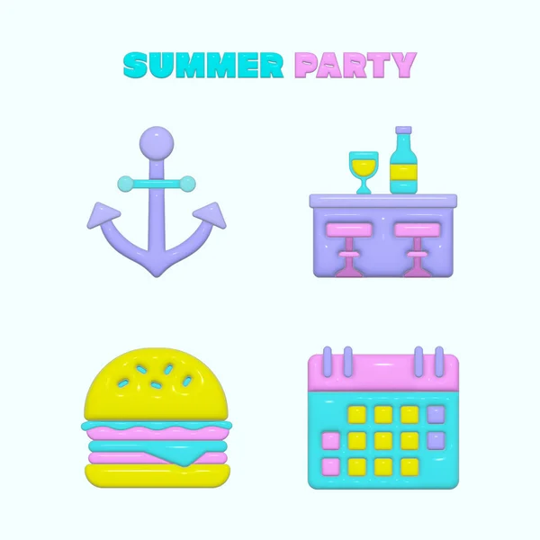 Summer Festival Event Objects Icons Set — Stock Vector