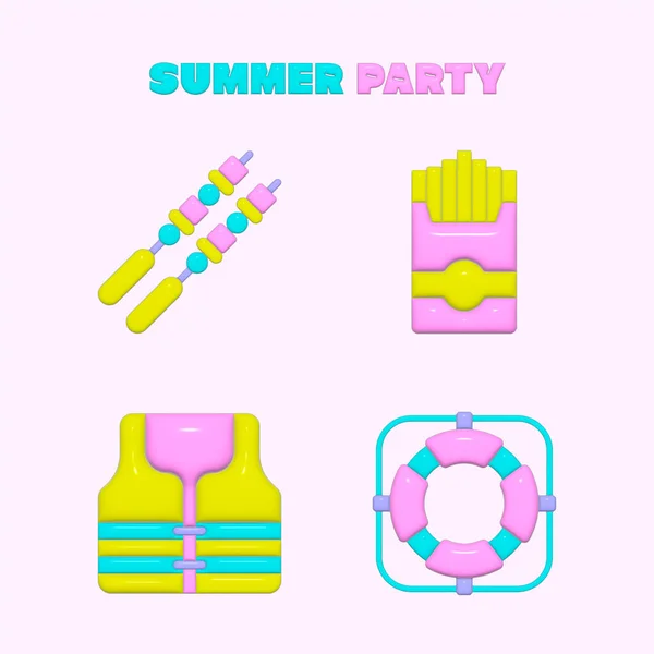 Summer Festival Event Objects Icons Set — Stock Vector