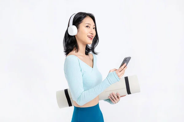 Healthy Beauty Concept Photo Korean Asian Beautiful Woman Wearing Headphones — Stock Photo, Image