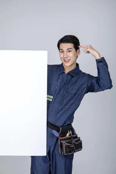 Milenials Gen Korejský Asijský Mladý Muž Site Staff Frame Panel — Stock fotografie
