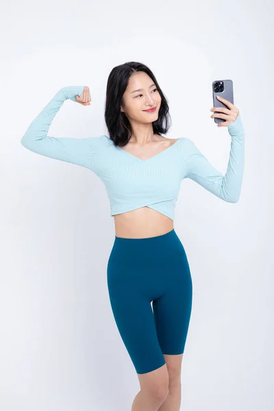 Zdravá Krása Koncept Fotografie Korejské Asijské Krásné Ženy Přičemž Selfie — Stock fotografie