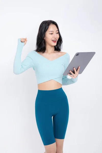 stock image healthy beauty concept photo of korean asian beautiful woman with tablet pc