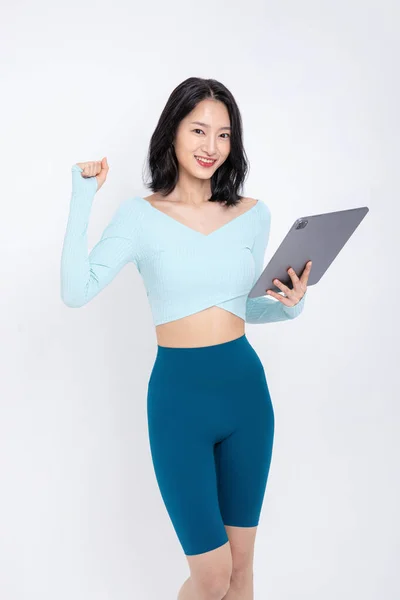 Zdravá Krása Koncept Fotografie Korejské Asijské Krásné Ženy Tablet — Stock fotografie