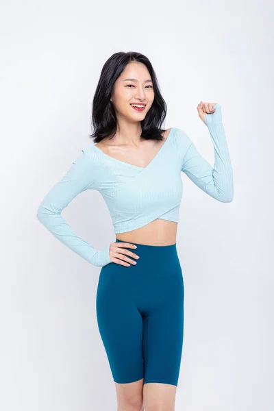 Hälsosam Skönhet Koncept Foto Koreanska Asiatiska Vackra Kvinna Med Handrörelse — Stockfoto