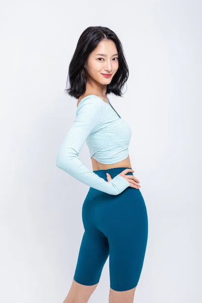 Gesunde Schönheit Konzept Foto Von Koreanischen Asiatischen Schöne Frau Stretching — Stockfoto