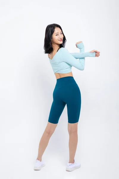 Saludable Belleza Concepto Foto Coreano Asiático Hermosa Mujer Estiramiento —  Fotos de Stock