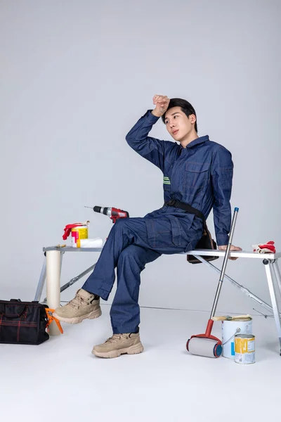 Millennials Gen Coreano Asiatico Giovane Uomo Stanco — Foto Stock