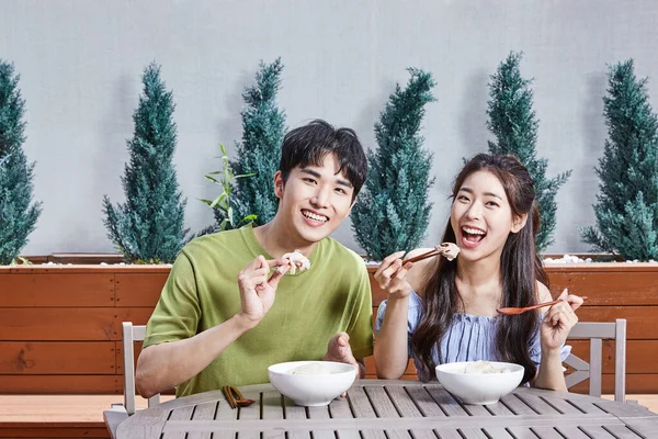 Summer Lifestyle Korean Asian Young Couple Health Food —  Fotos de Stock