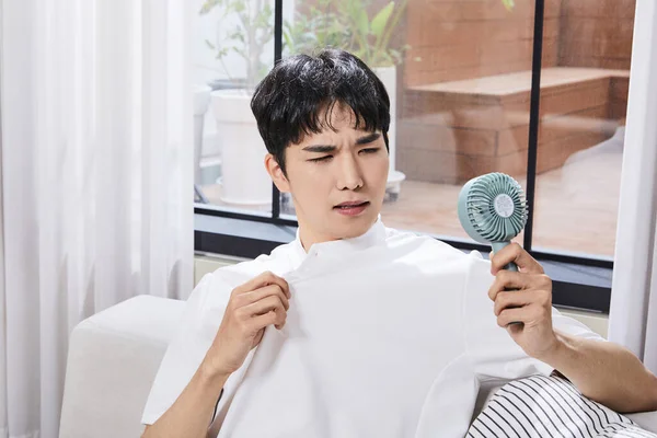 Summer Lifestyle Korean Asian Young Man Handheld Fan — 스톡 사진
