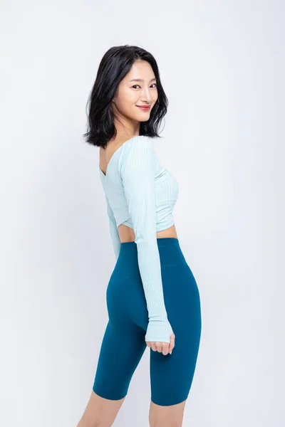 Saludable Belleza Concepto Foto Coreano Asiático Hermosa Mujer Estiramiento — Foto de Stock