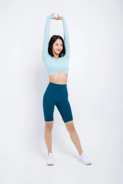 Gezonde Schoonheid Concept Foto Van Koreaanse Aziatische Mooie Vrouw Stretching — Stockfoto
