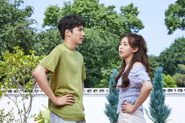 Summer Lifestyle Korean Asian Young Couple Fighting Discomfort Index —  Fotos de Stock