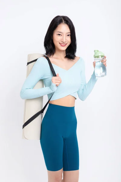 Saludable Belleza Concepto Foto Coreano Asiático Hermosa Mujer Con Yoga — Foto de Stock