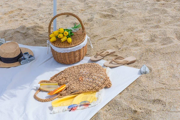 Picnic Set Beach — Stock Photo, Image