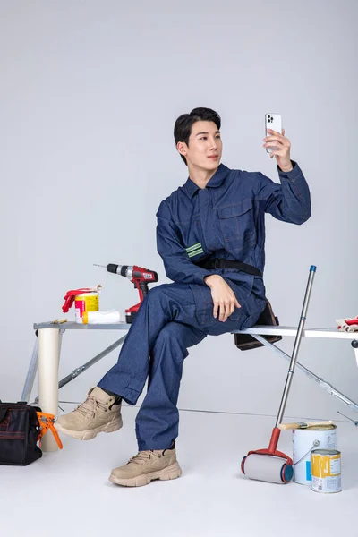 Millennials Gen Coreano Asiatico Giovane Personale Del Sito Prendendo Selfie — Foto Stock