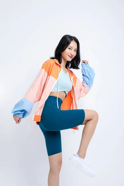 Healthy Beauty Concept Photo Korean Asian Beautiful Woman Running Pose — Stock Photo, Image