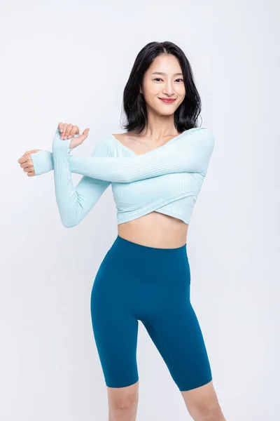 Gesunde Schönheit Konzept Foto Von Koreanischen Asiatischen Schöne Frau Stretching — Stockfoto